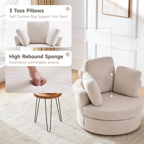 Beige Swivel Accent Barrel Chair with Ottoman D1140