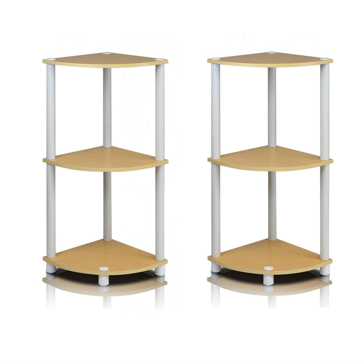 3-Tier Corner Display Rack Multipurpose Shelving Unit, Beech/White, Pack of 2 I306916