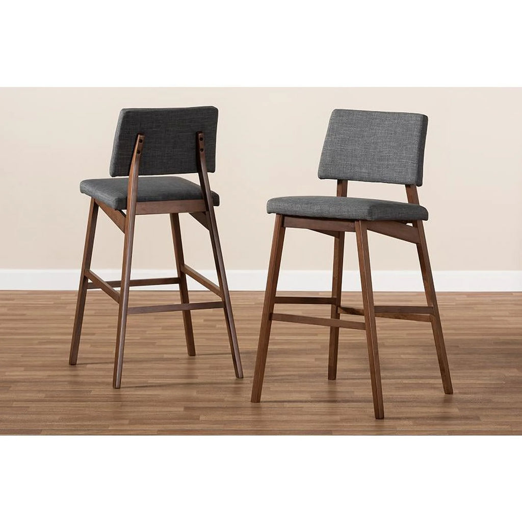 Dark Gray Fabric Upholstered Wood Bar Stool Set of 2 B938