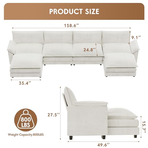 Grey Chenille U Shaped Modular Sectional Sofa with Ottoman W400