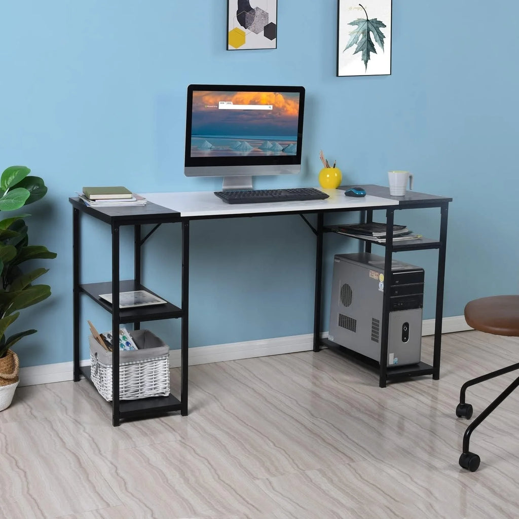 Black & White Wood Desk with 4 Storage Shelves O836489