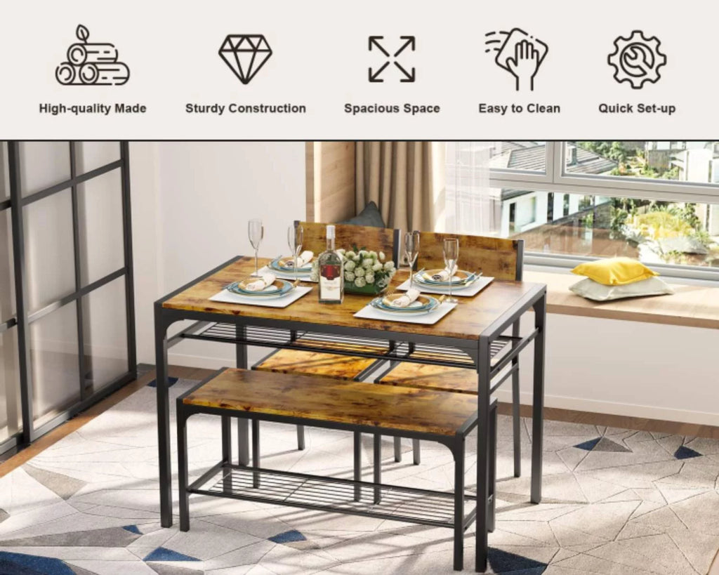 4 Piece Dining Table with 2 Chairs and Bench M6944