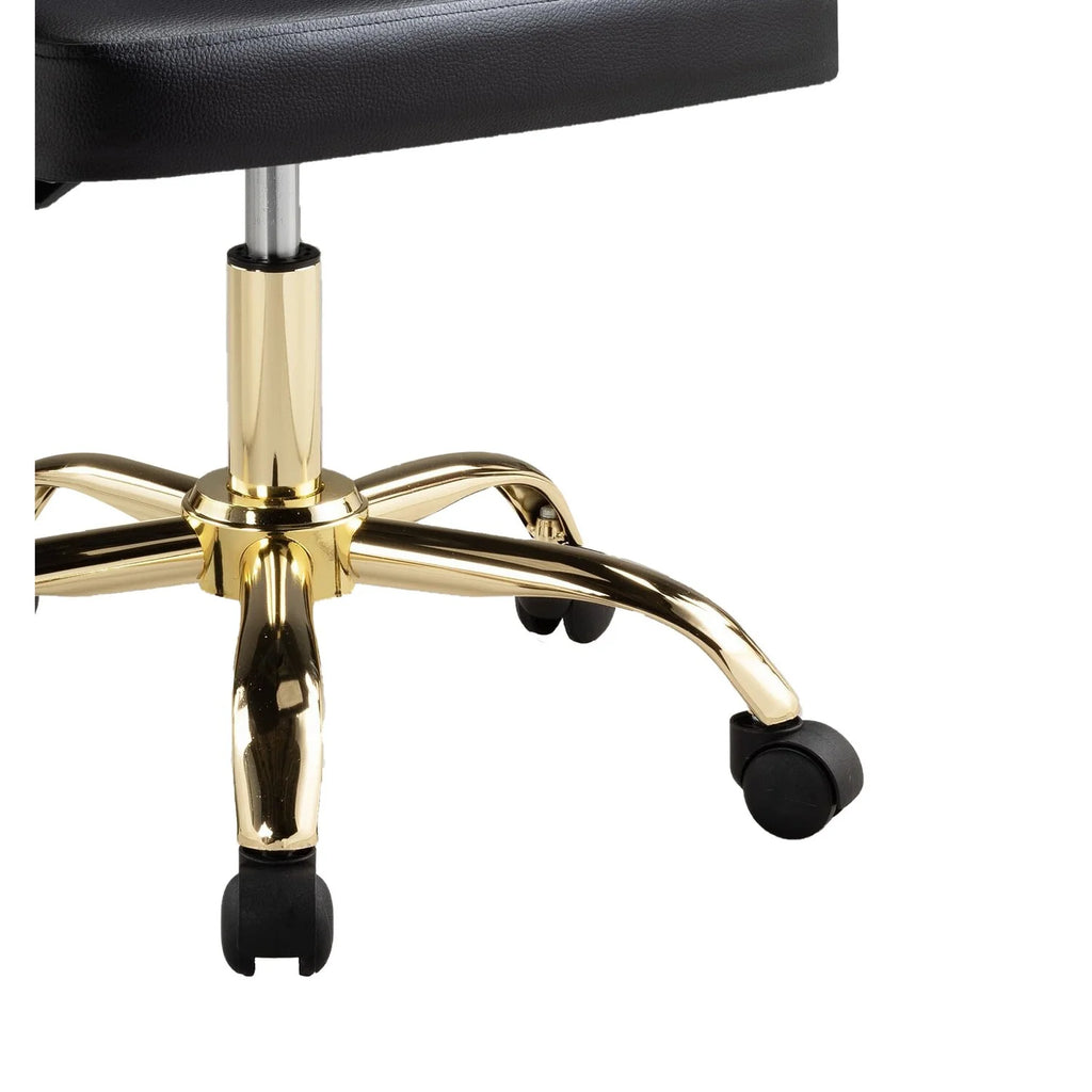 22 Inch Adjustable Swivel Office Chair Black Faux Leather Gold Metal B24839