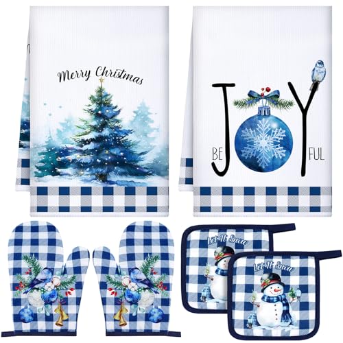 6 Pcs Christmas Kitchen Towel Oven Mitts and Pot Holders Set E8908