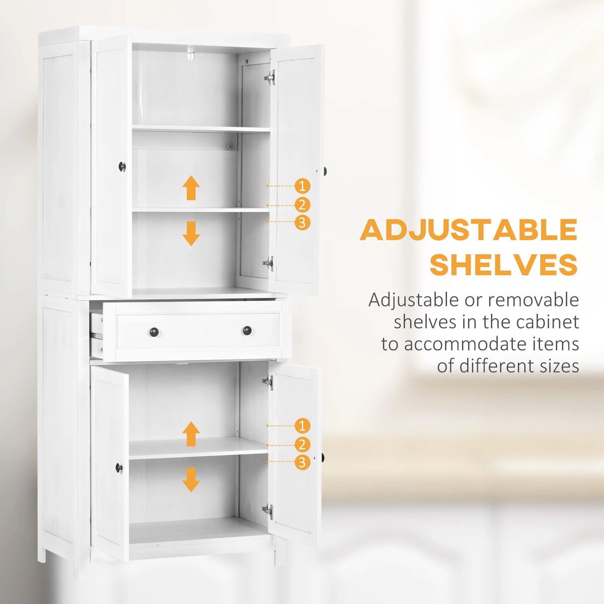 White Pinewood Kitchen Pantry Storage Cabinet Y7558