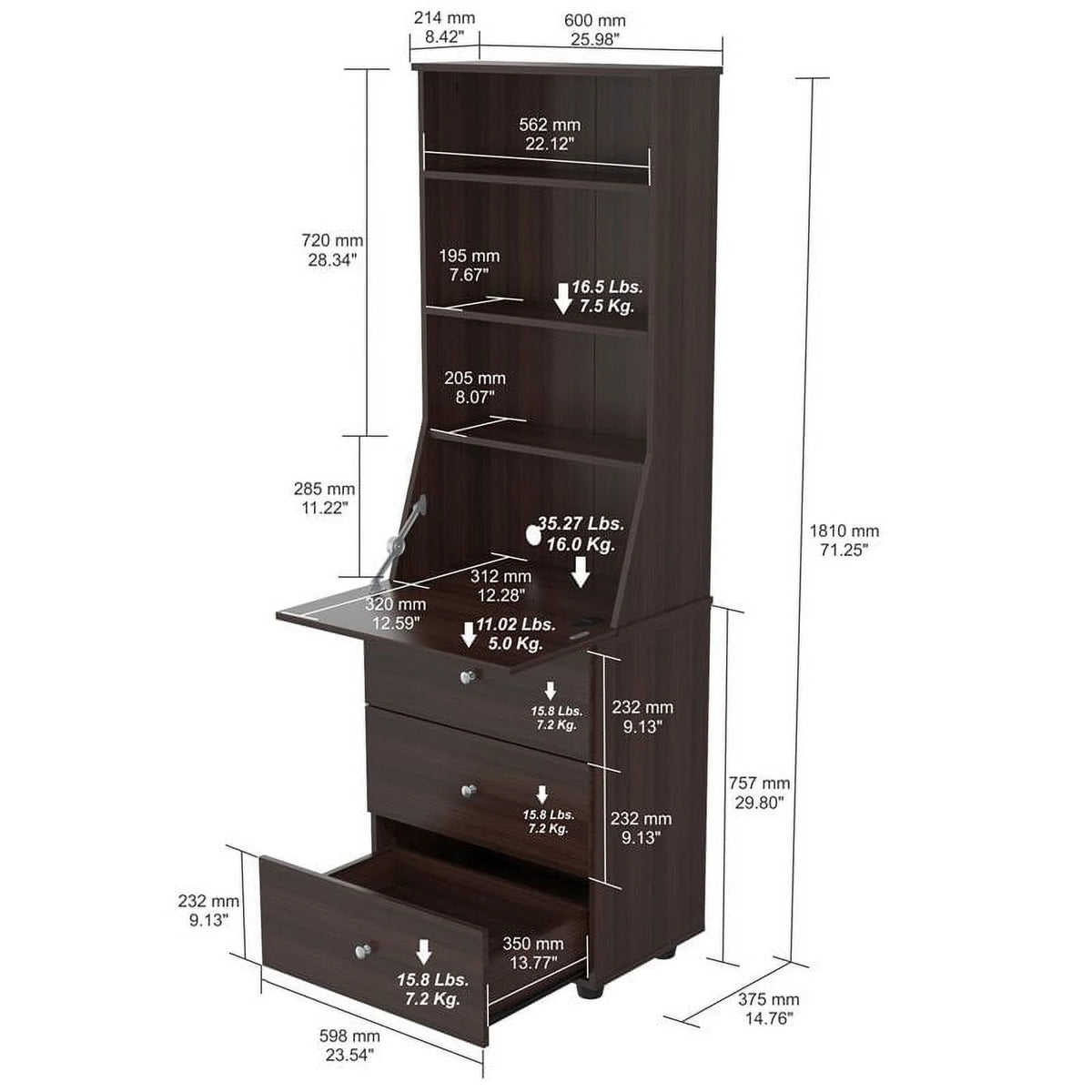 Espresso Reversible Computer Desk & Bookcase Set O225998