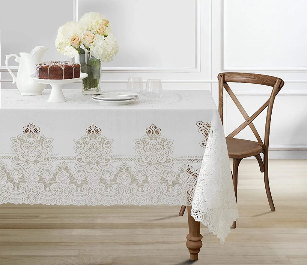White Polyester Lace Tablecloth 52 x 70 Inch C23263