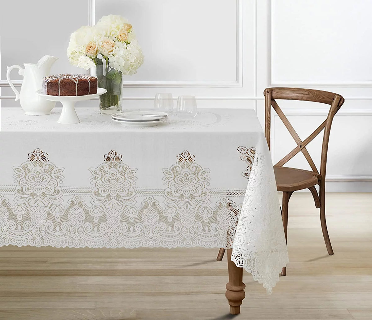 White Polyester Lace Tablecloth 52 x 70 Inch C23263