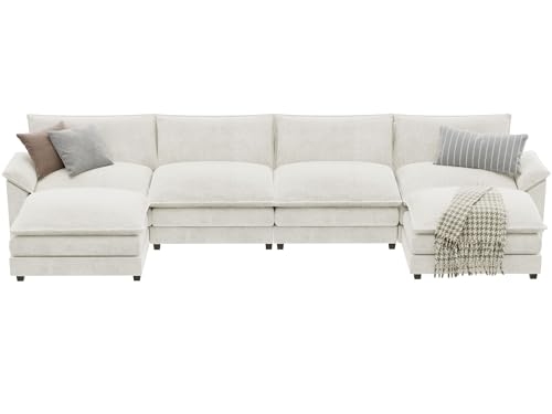Grey Chenille U Shaped Modular Sectional Sofa with Ottoman W400