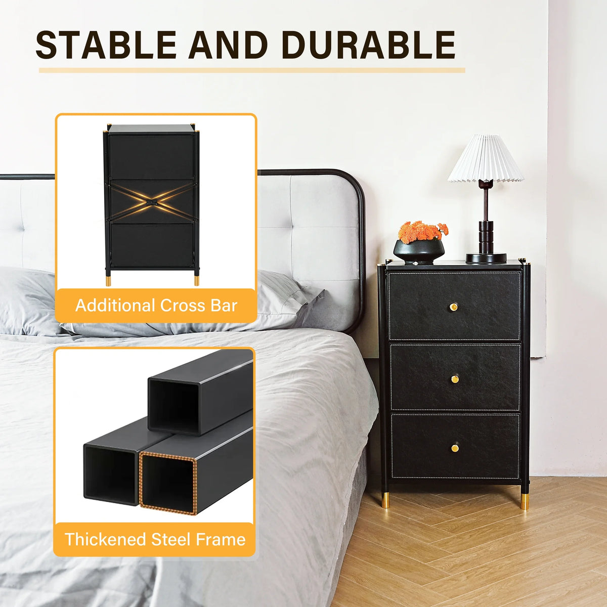 Black 3 Drawer Fabric Dresser B8798