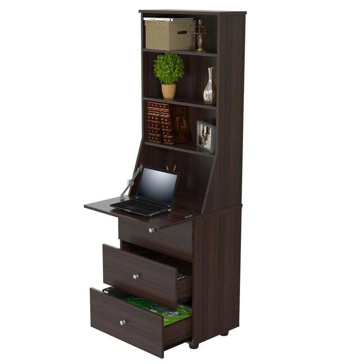 Espresso Reversible Computer Desk & Bookcase Set O225998