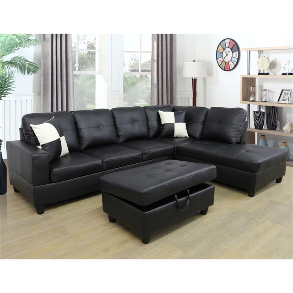 Black L Shaped Convertible Sectional Sofa D8649