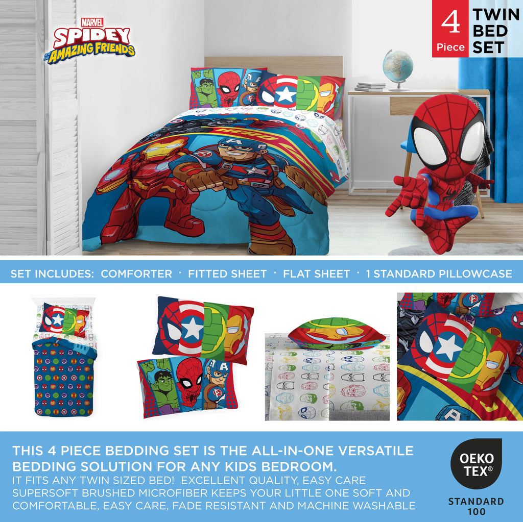 Kids 4 Piece Twin Bed Set 100% Microfiber Blue Q267950