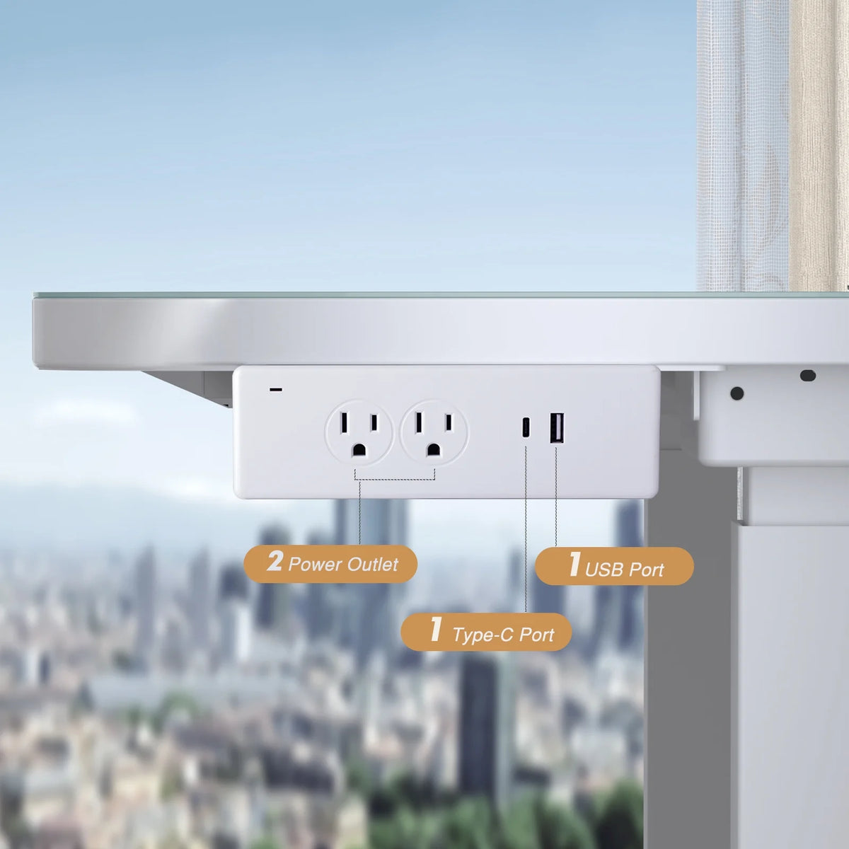 White Electric Glass Standing Desk with Drawers H513121