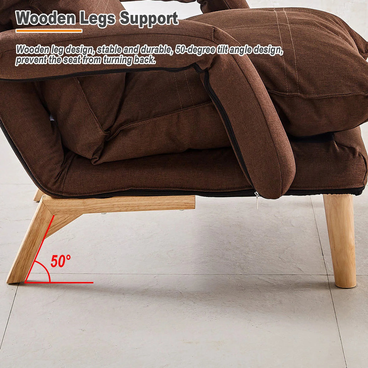 Brown Linen Accent Chair with Ottoman E230497