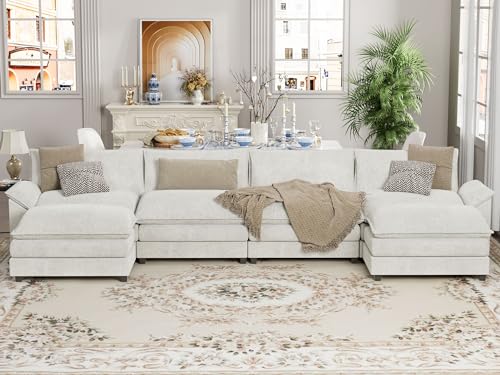 Grey Chenille U Shaped Modular Sectional Sofa with Ottoman W400