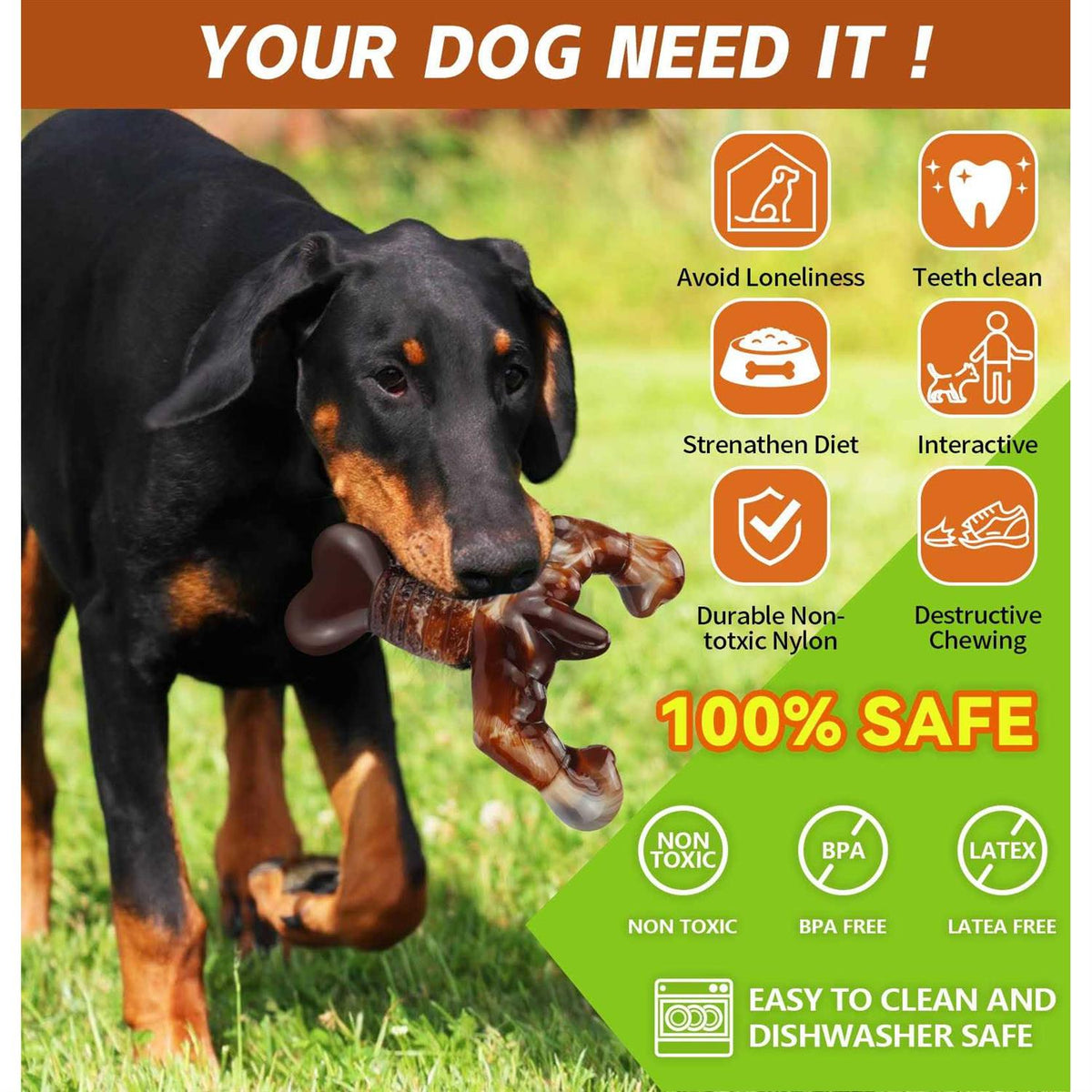Real Bacon Flavored Tough Dog Bone Chew Toy O854929