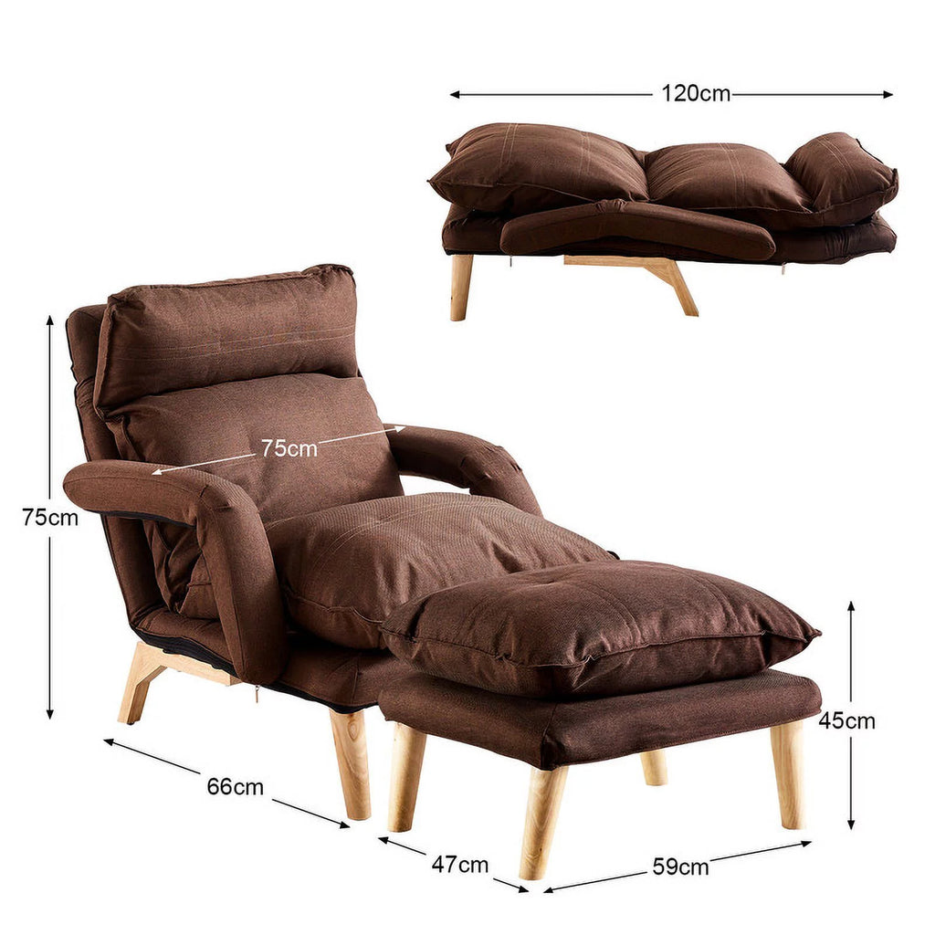 Brown Linen Accent Chair with Ottoman E230497