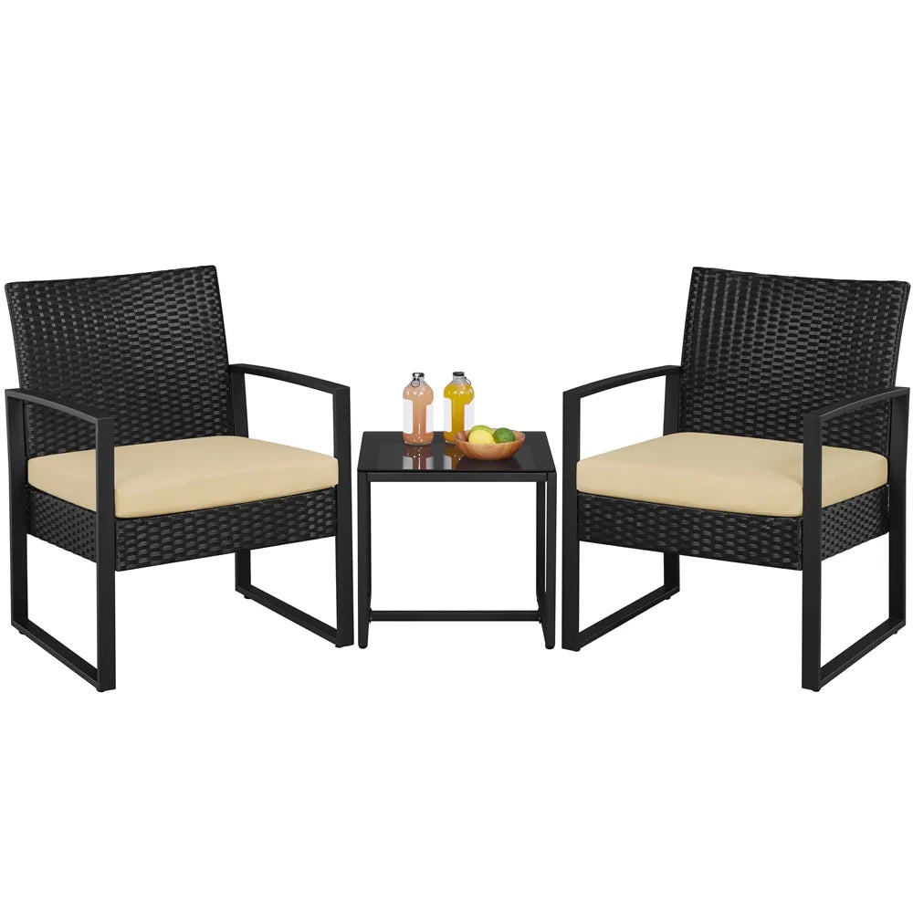 3-piece Patio Rattan Chairs & Table Set with Cushions T458300