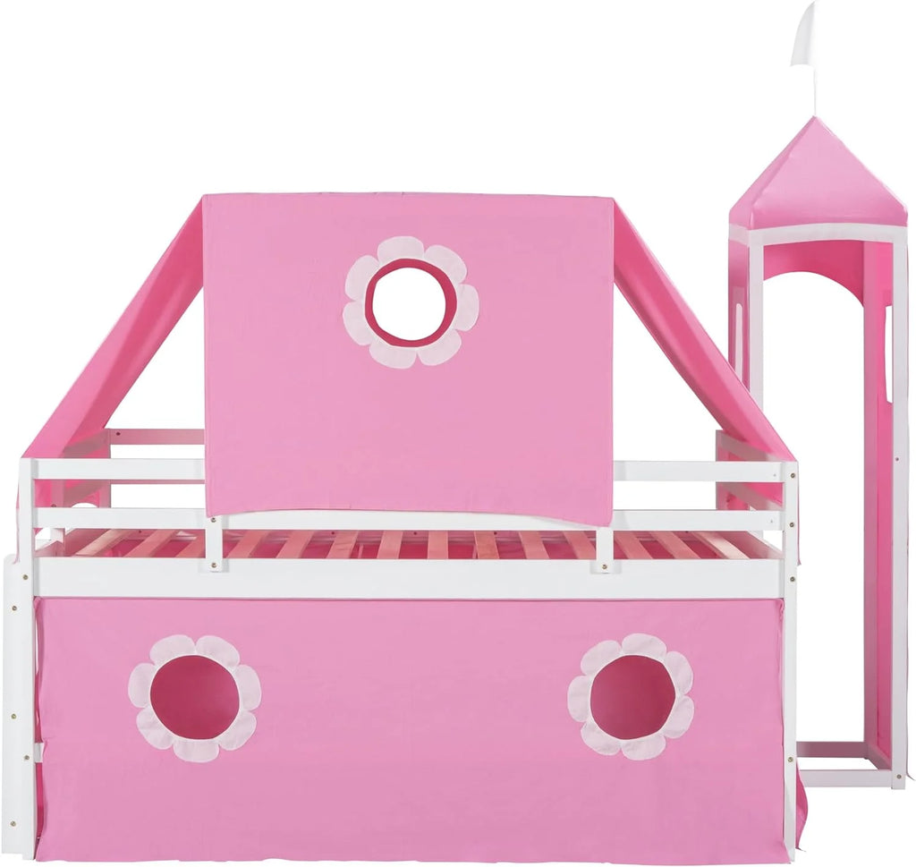 Full Size Solid Wood Low Loft Bed with Slide F694788