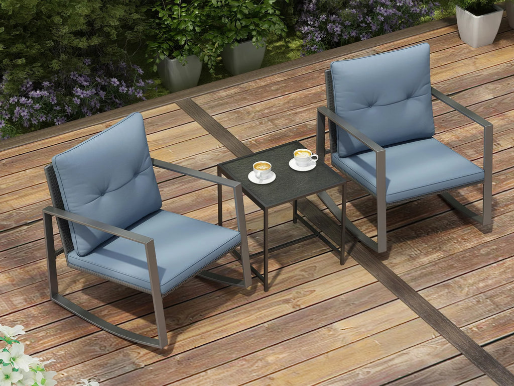 3-Piece Bistro Outdoor Cafe Furniture Set with Glass Table Grey U606365