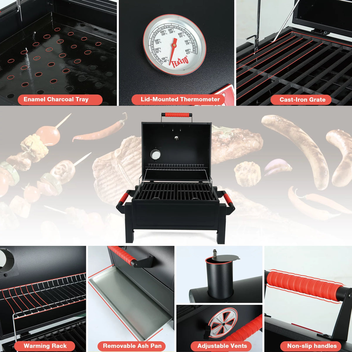 Portable Charcoal Grill with Cast Iron Grates Y187