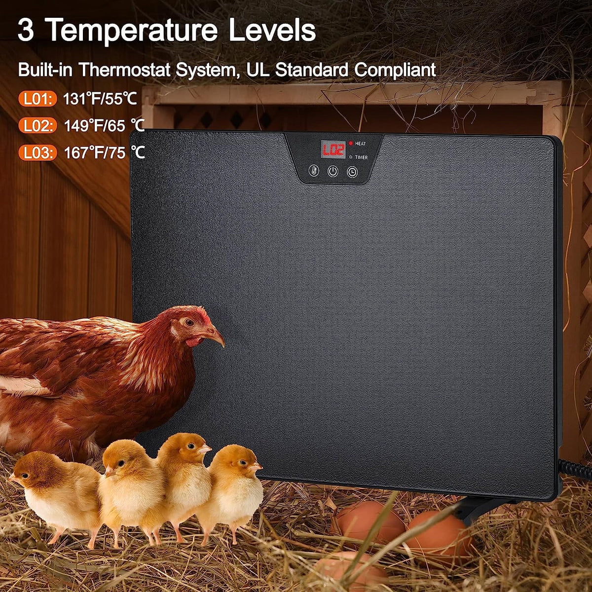 Chicken Coop Heater, 100/200 Watts Radiant Space Heater J21231