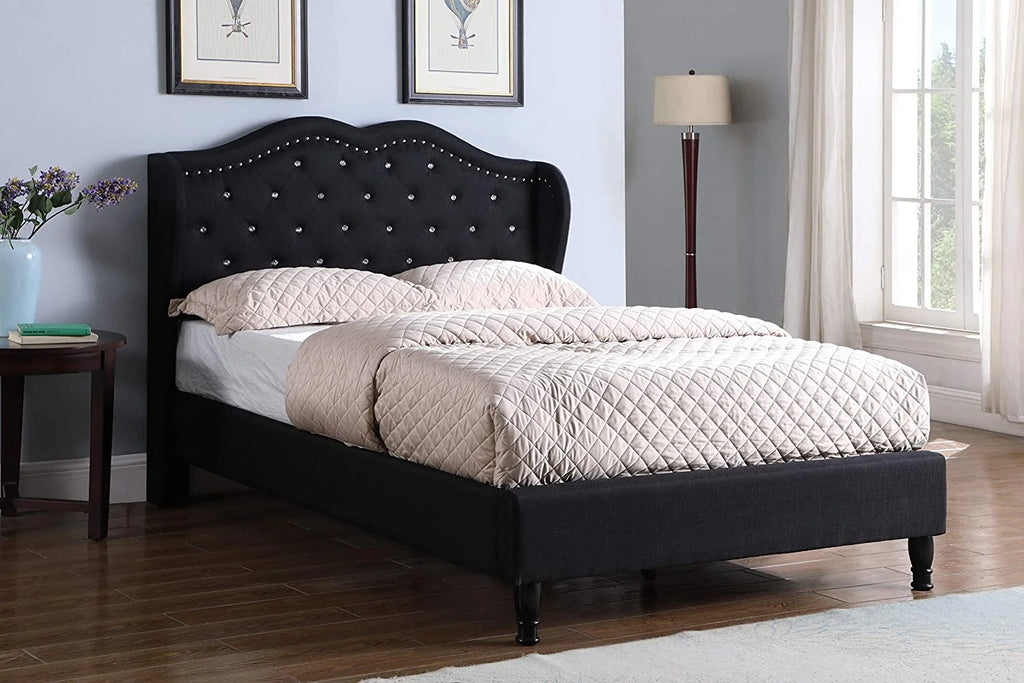 King Upholstered Platform Bed Frame with 51" Tall Headboard Black V764
