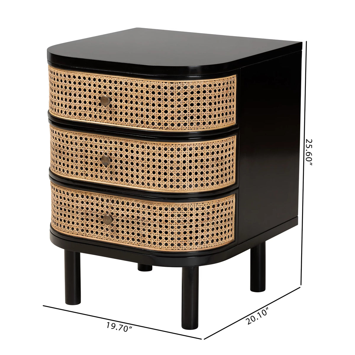 Black Wood and Rattan 3-Drawer End Table Nightstand A58965