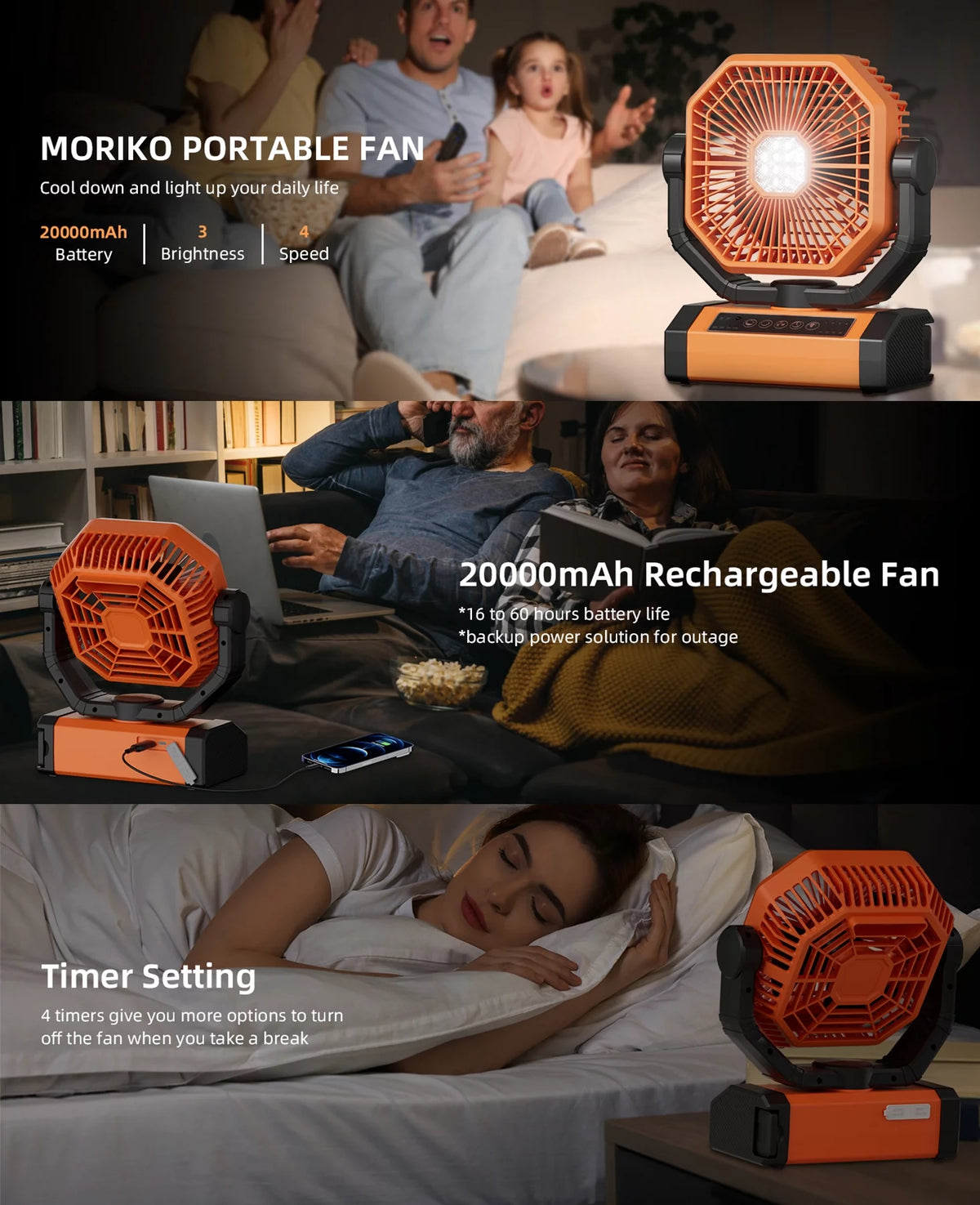 Portable Camping Fan 20000mAh Rechargeable with LED Lantern C1875