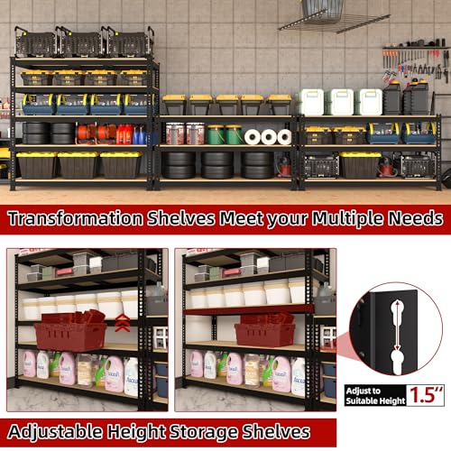 5 Tier Adjustable Heavy Duty Metal Shelving Unit, Black, 2 PCS U7002