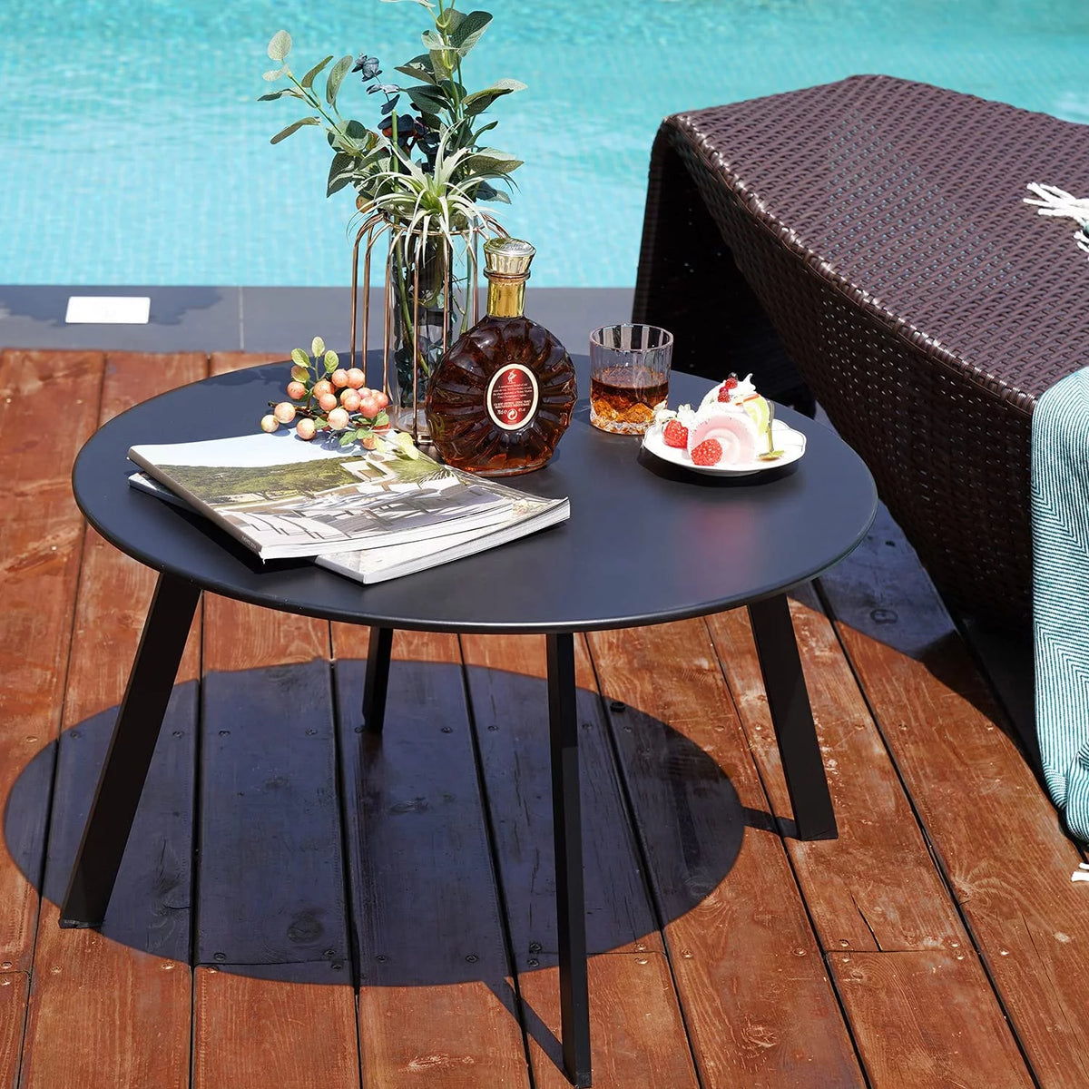 Black Round Metal End Table J272594