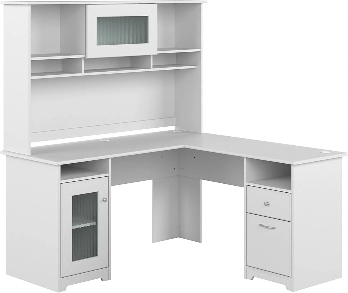 60W L Shaped Computer Desk with Hutch White Z8382
