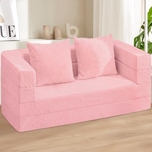 Faux Fur Convertible Bean Bag Sofa Bed with Pillow K65477