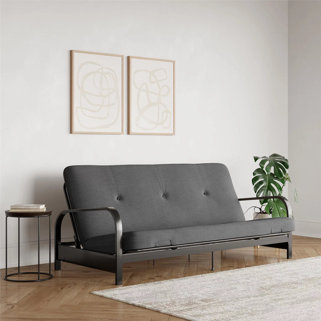 6-Inch Futon Mattress with Tufted Cover, Full, Light Gray Linen B541