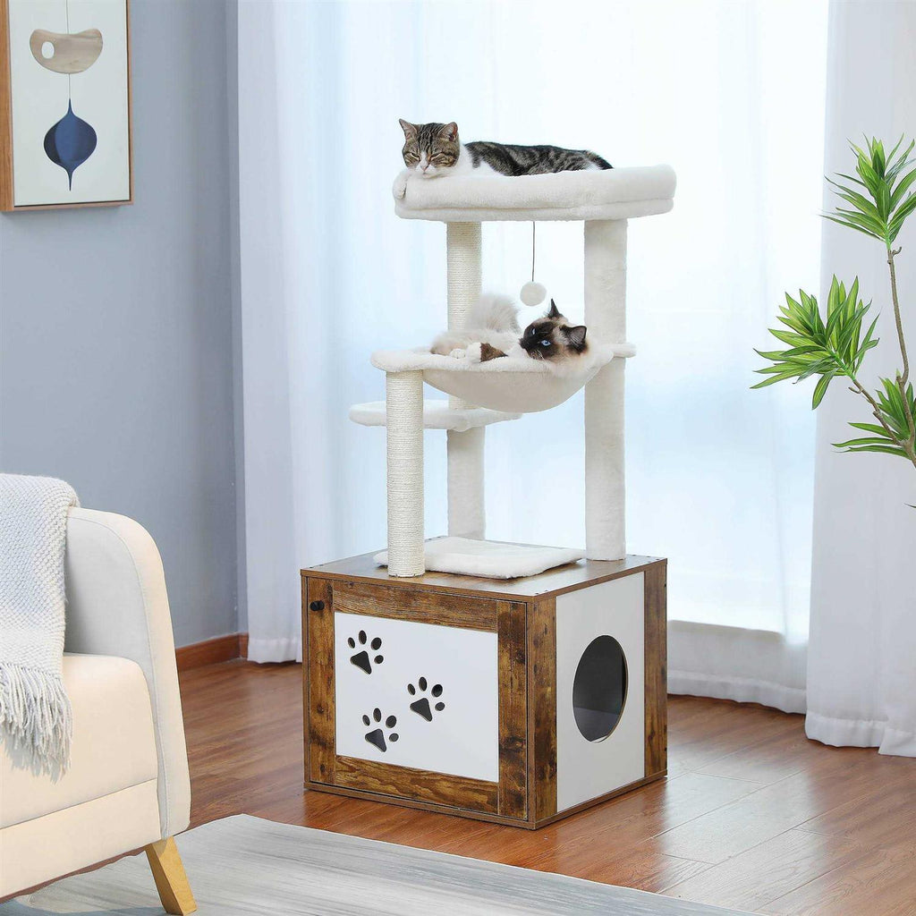 Cat Tree with Litter Box Enclosure and Scratching Posts I26095