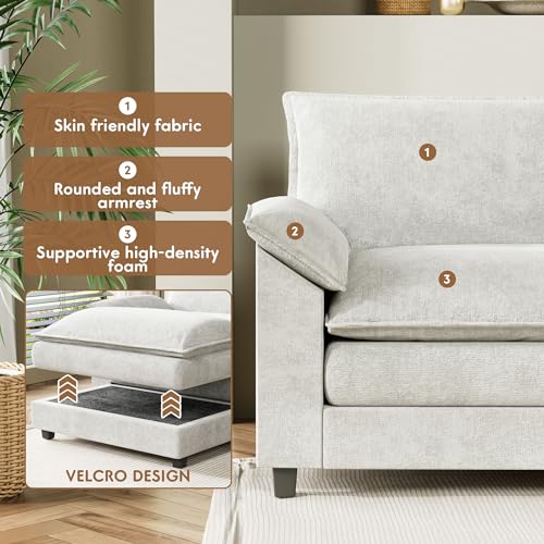 Grey Chenille U Shaped Modular Sectional Sofa with Ottoman W400