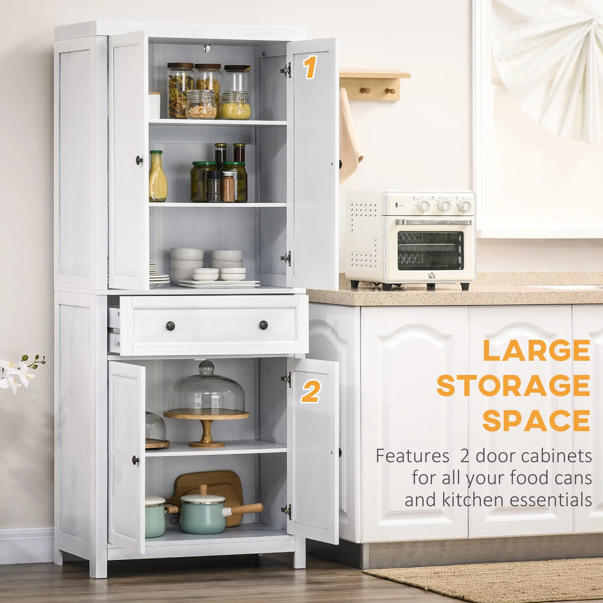 White Pinewood Kitchen Pantry Storage Cabinet Y7558