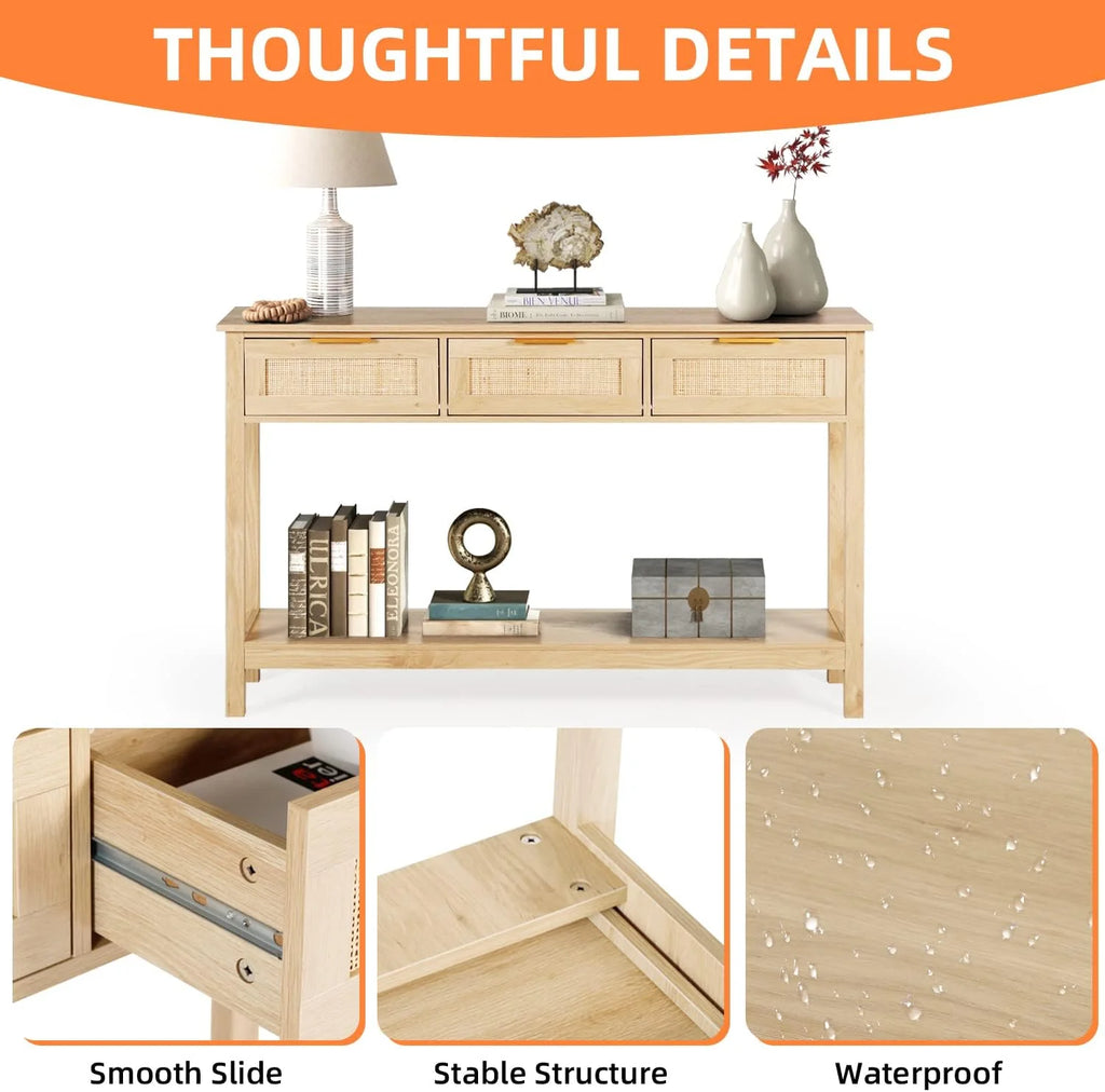 51" Oak Grain Console Table with 3 Drawers V217