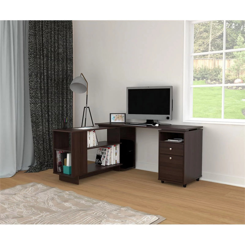 Espresso Reversible Computer Desk & Bookcase Set O225998