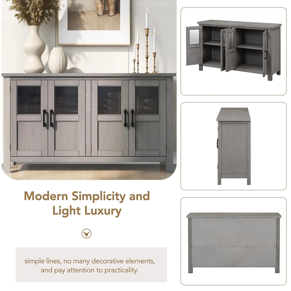 Buffet Cabinet with 4 Doors and Adjustable Shelves P665