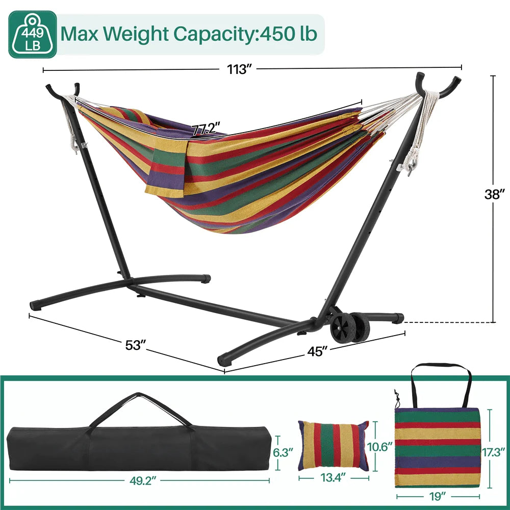2-people Outdoor Hammock with Wheeled Stand Z75623