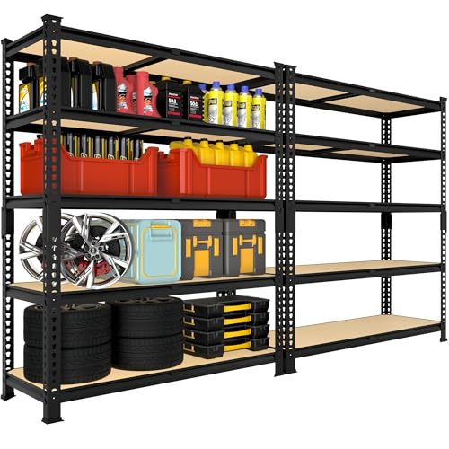 5 Tier Adjustable Heavy Duty Metal Shelving Unit, Black, 2 PCS U7002