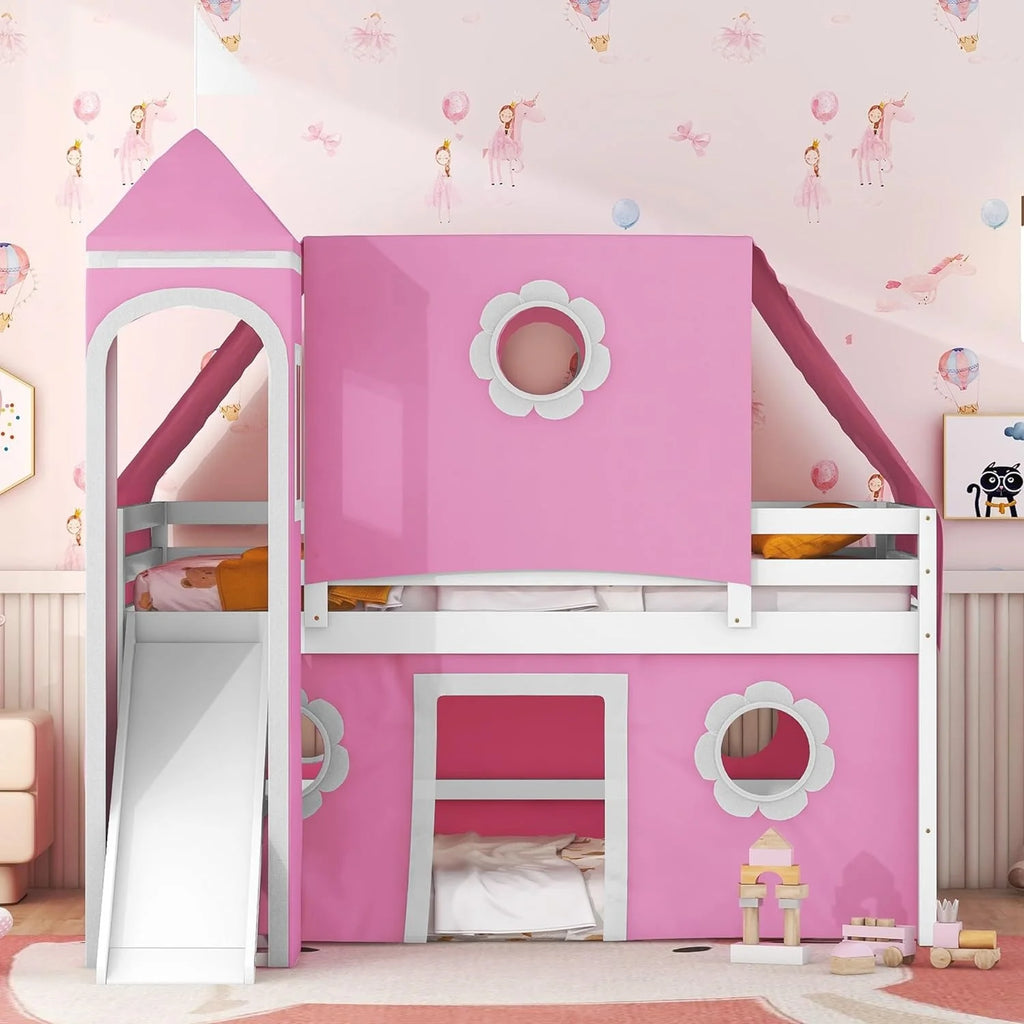 Full Size Solid Wood Low Loft Bed with Slide F694788