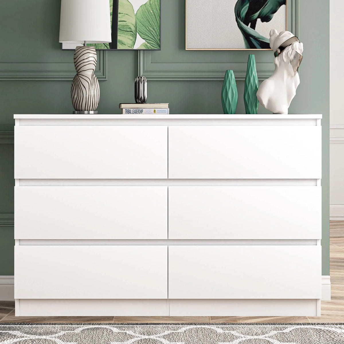 White Wood 6 Drawer Dresser K1741