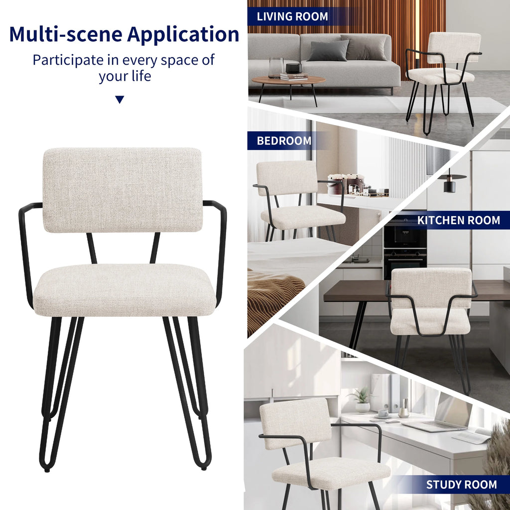 Off-White Set of 6 Dining Chairs with Metal Arms A279