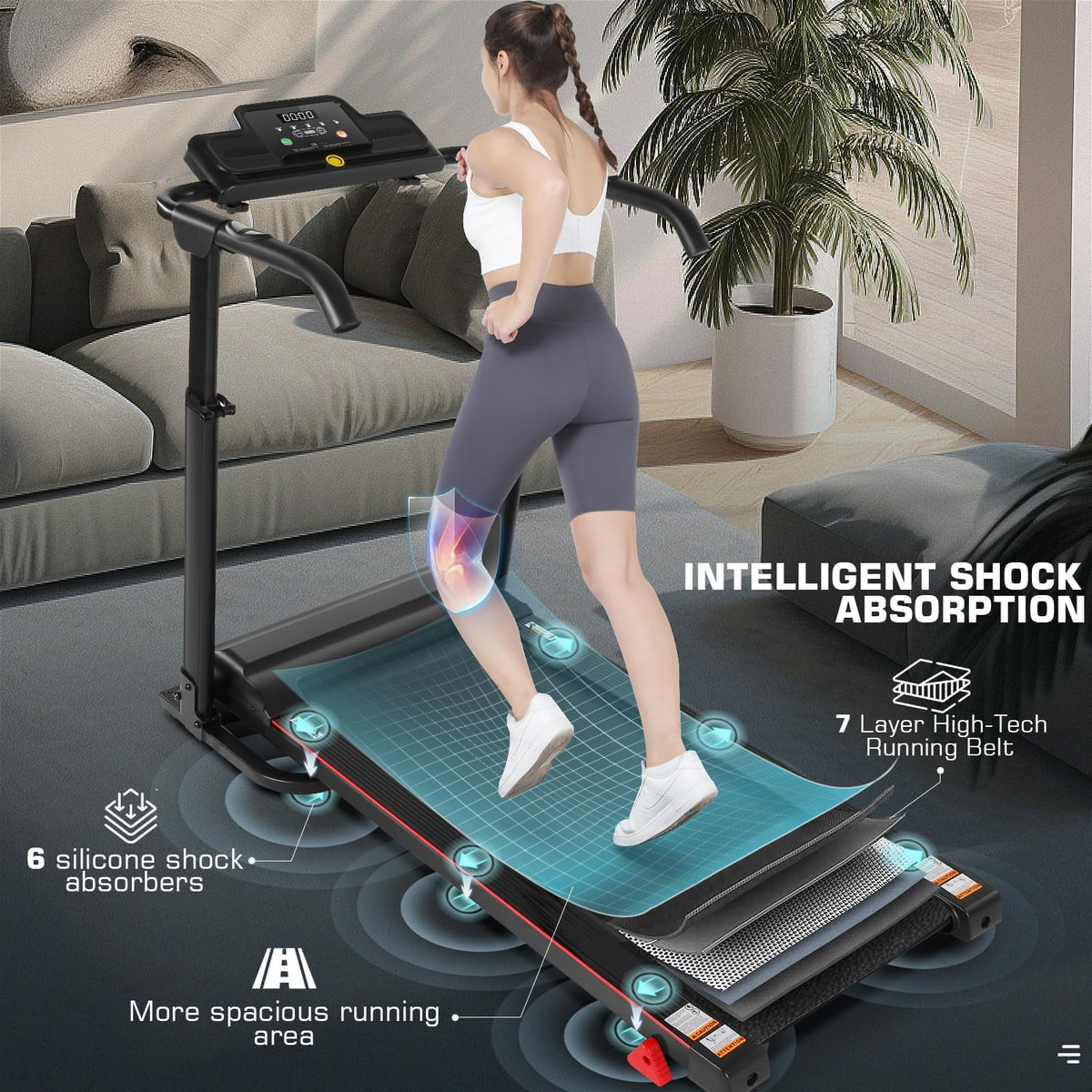 Folding Treadmill with Removable Desk, Adjustable Height, 300lb Weight Capacity, White D692557