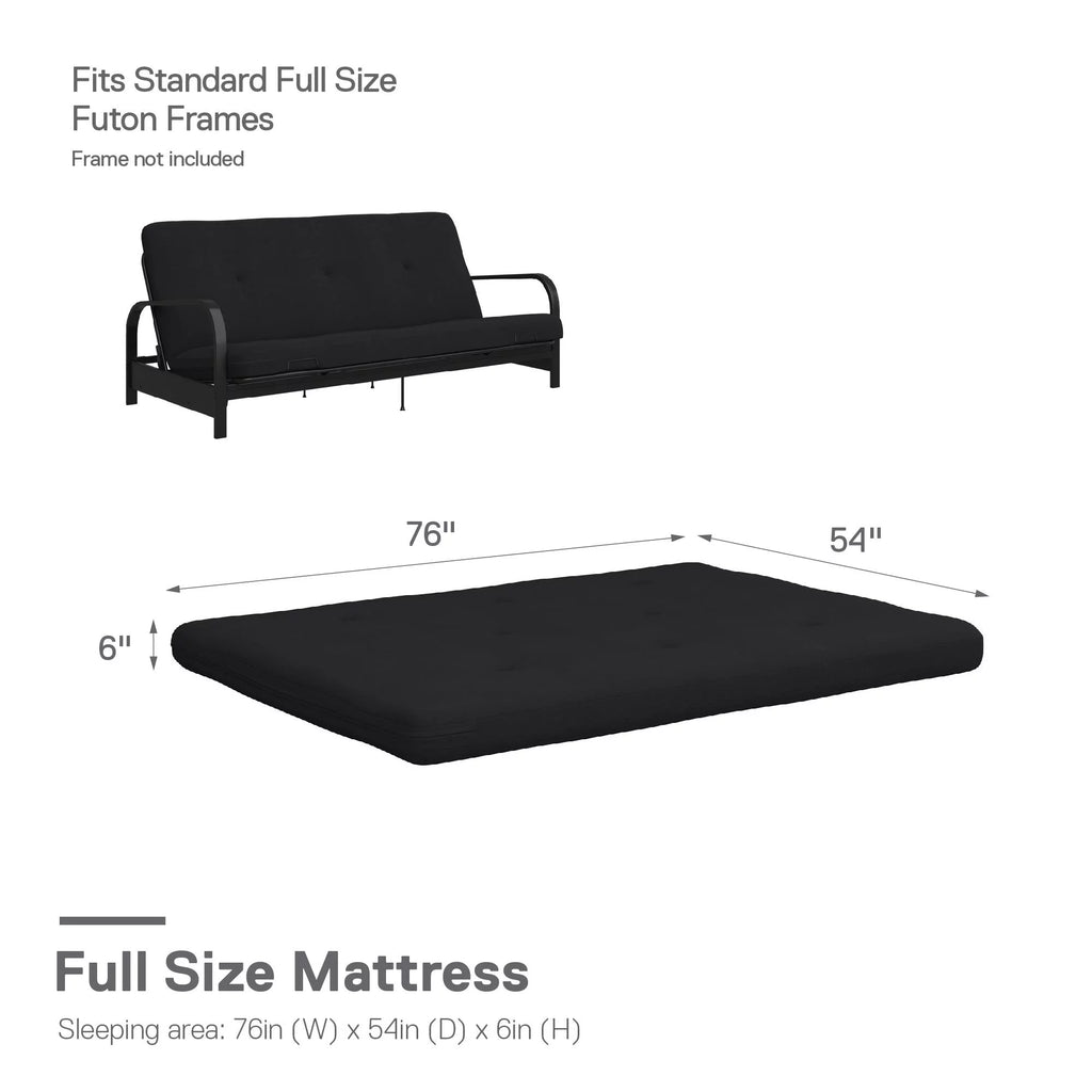 6-Inch Futon Mattress with Tufted Cover, Full, Light Gray Linen B541