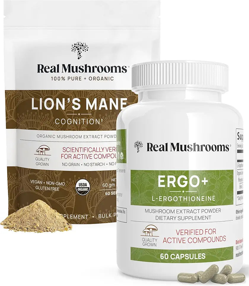 Ergothioneine and Lion's Mane Organic Powder Bundle with Shiitake and Oyster Mushroom Extracts J751204