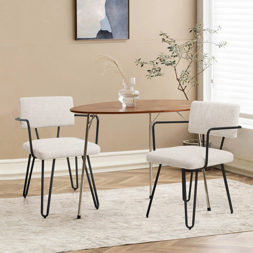 Off-White Set of 6 Dining Chairs with Metal Arms A279